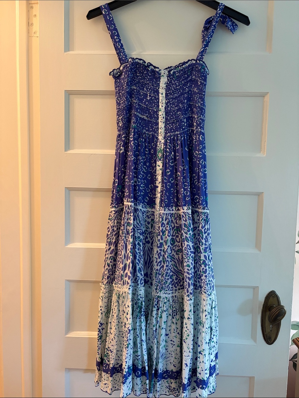 Poupette St. Barth Blue Printed Tiered Smocked Sundress